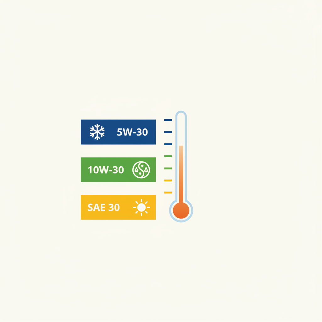 What Type of Oil Does a Briggs & Stratton Lawn Mower Take? (Complete Guide) A visual guide illustrating the relationship between temperature ranges and recommended oil viscosity grades for lawn mower engines.