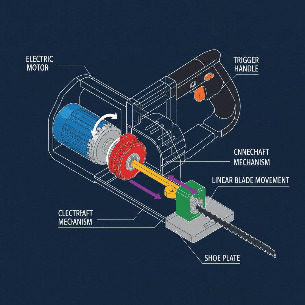 What Is a Reciprocating Saw? How It Works and Common Uses Internal mechanical components of a reciprocating saw showing motor and blade drive system
