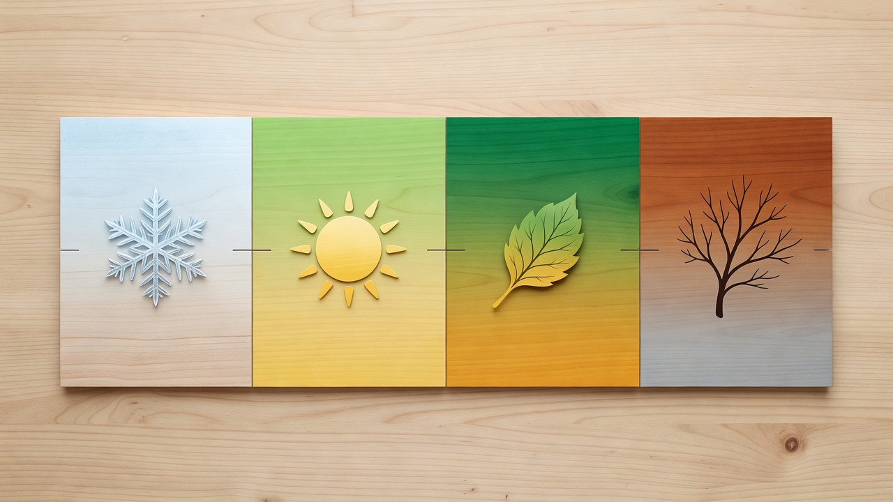A conceptual seasonal calendar illustrating the four phases of the lawn mower buying cycle.