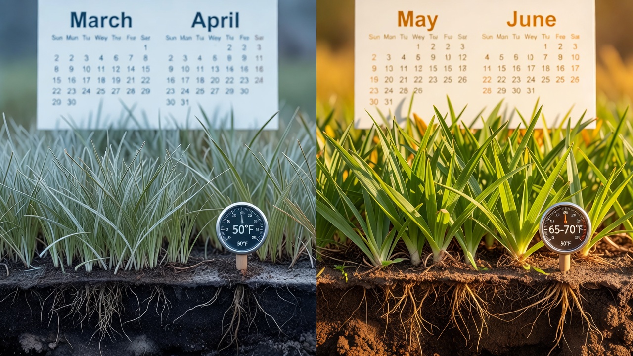 When Should You Start Mowing Your Lawn? A Complete Timing Guide Side-by-side comparison of cool-season and warm-season grass growth timelines with temperature indicators