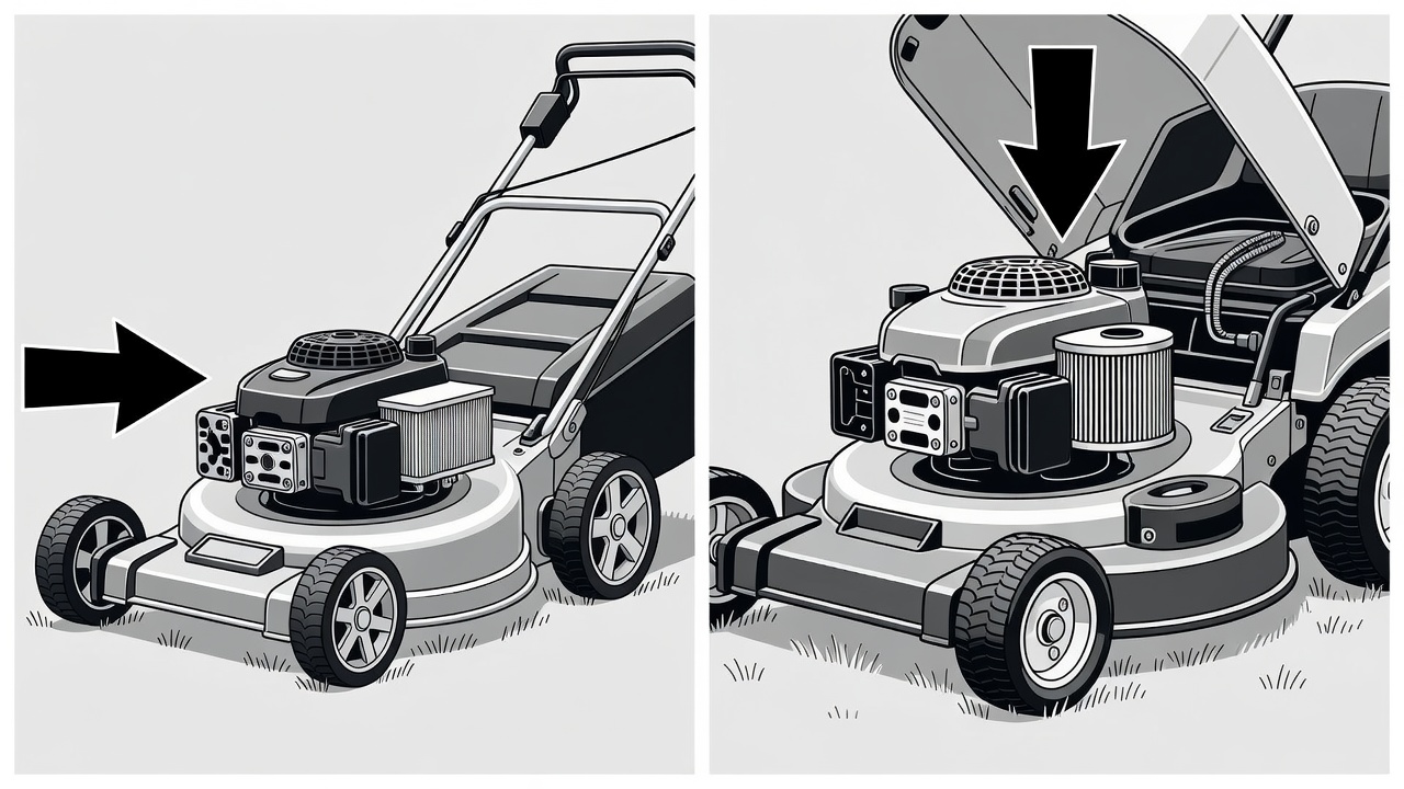 Air filter locations on push mower and riding mower