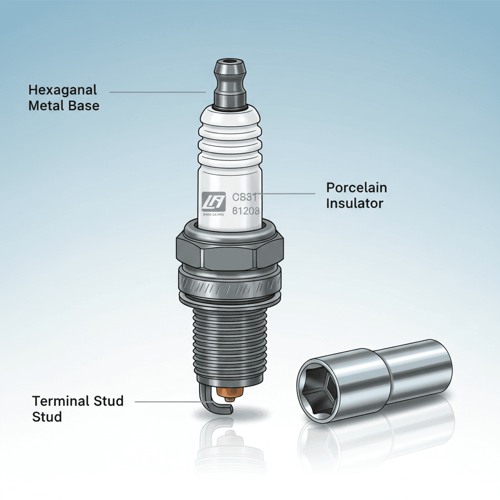 Anatomy of a lawn mower spark plug showing key components