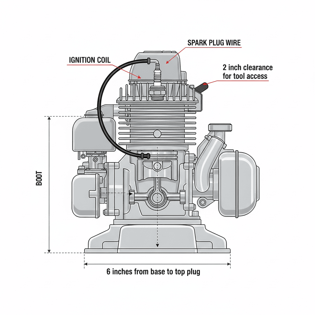 Push mower engine with spark plug location on upper cylinder head