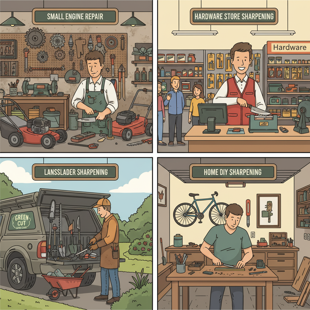 Four different locations where lawn mower blades can be sharpened