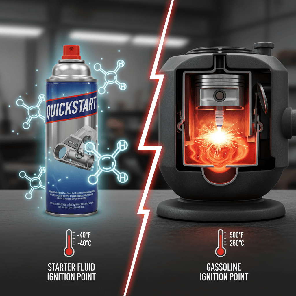 Starter fluid composition and combustion process in engine