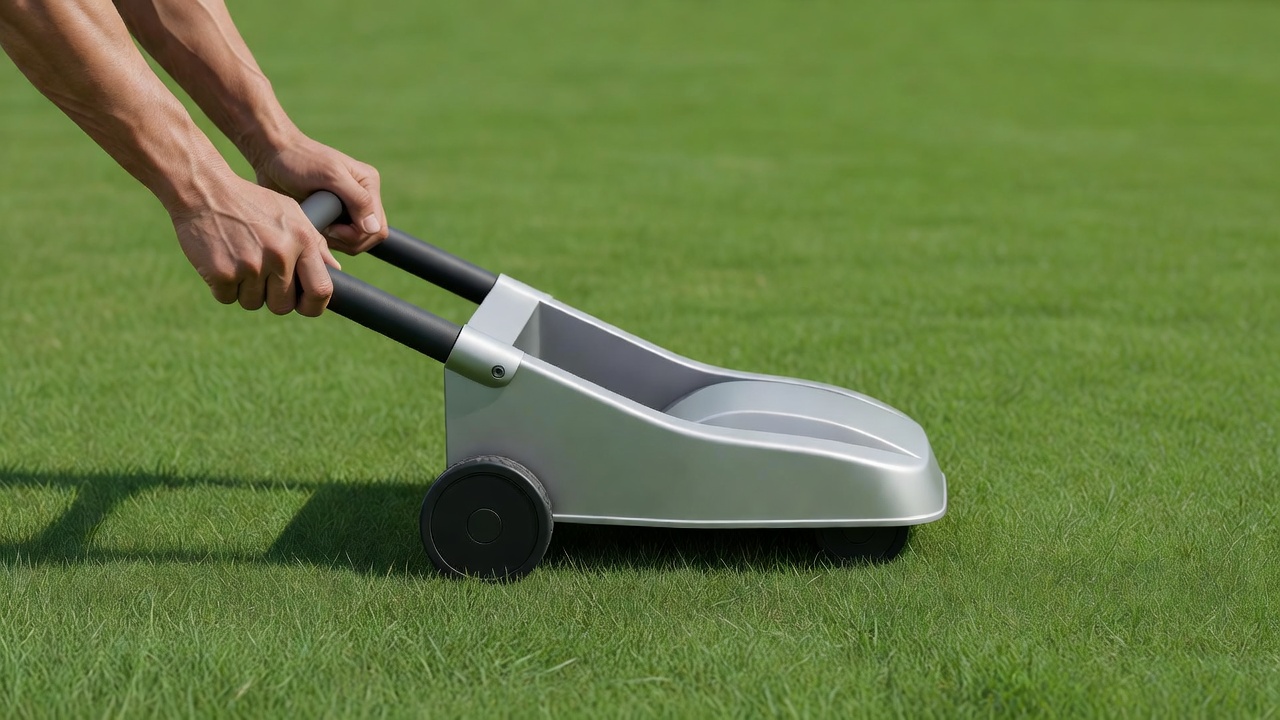 Which Push Mower Is Best? How to Find the Right One for Your Yard Close-up of hands on a push mower handlebar showing the manual walk-behind design on a flat lawn