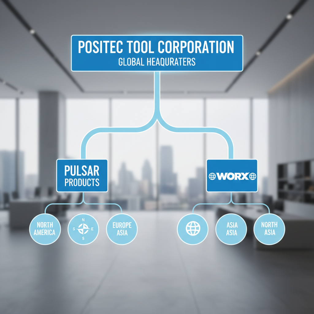 Who Makes Pulsar Lawn Mowers? (Manufacturer & Brand Overview) Organizational chart showing Positec Tool Corporation's corporate structure with Pulsar and WORX as subsidiary brands