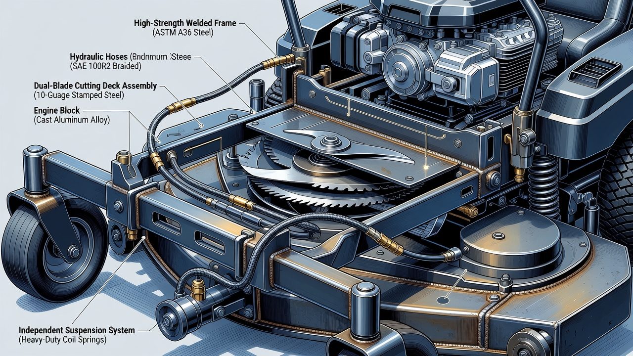 Detailed diagram of zero-turn mower internal components and mechanical systems