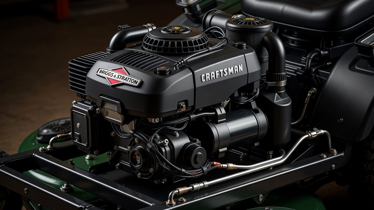 Current Manufacturer of Craftsman Lawn Tractors Craftsman lawn tractor engine showing Briggs & Stratton manufacturing