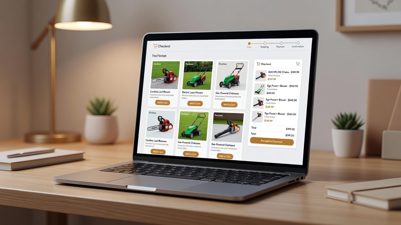 Digital storefront showing online shopping experience for outdoor equipment