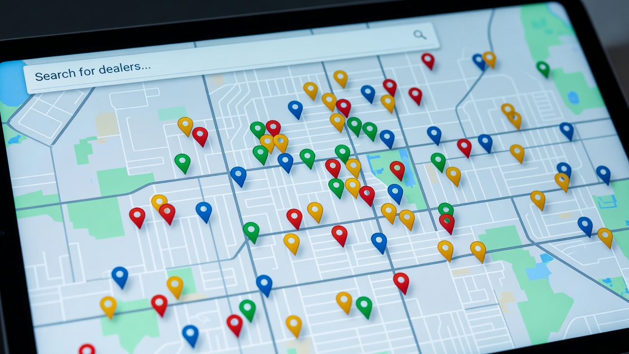 Dealer locator map showing authorized Troy-Bilt dealer locations