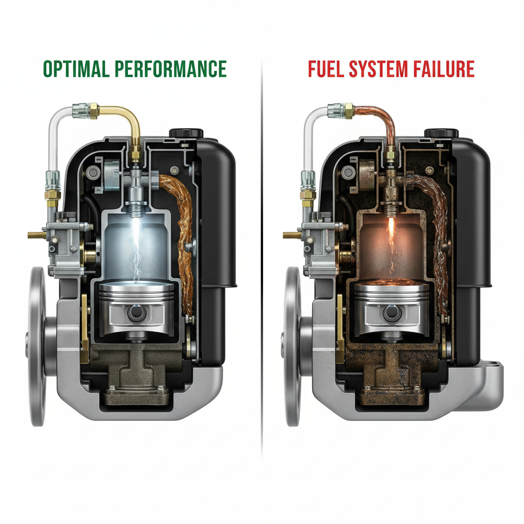 Comparison of healthy engine fuel and ignition system versus clogged carburetor and weak spark