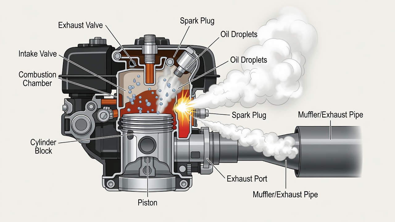Engine cross-section showing oil entering combustion chamber